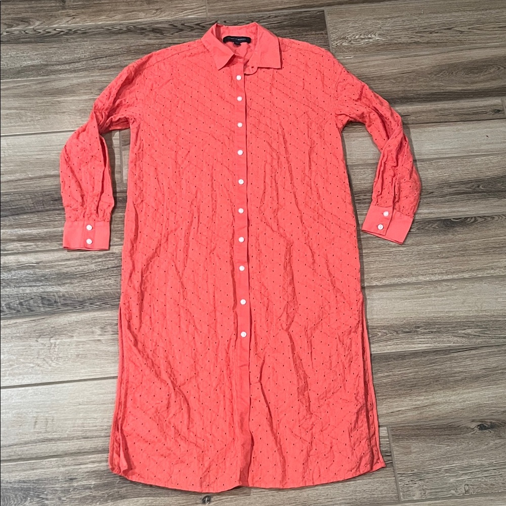 Tommy Hilfiger Coral Long Sleeve Eyelet Dress